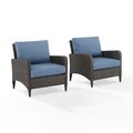 Crosley Outdoor Wicker Chair Set With 2 Arm Chairs; Blue & Brown - 2 Piece KO70030BR-BL